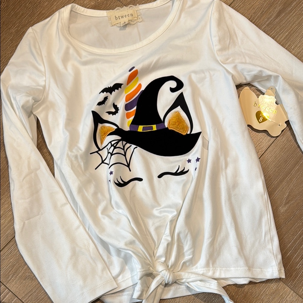 btween Kids White Halloween Cat Shirt